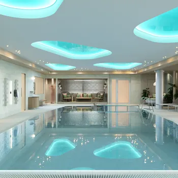 Neu 2025 Luxuriöser Innenpool im Spa mit Liegestühlen, stimmungsvoller Beleuchtung und modernem Design